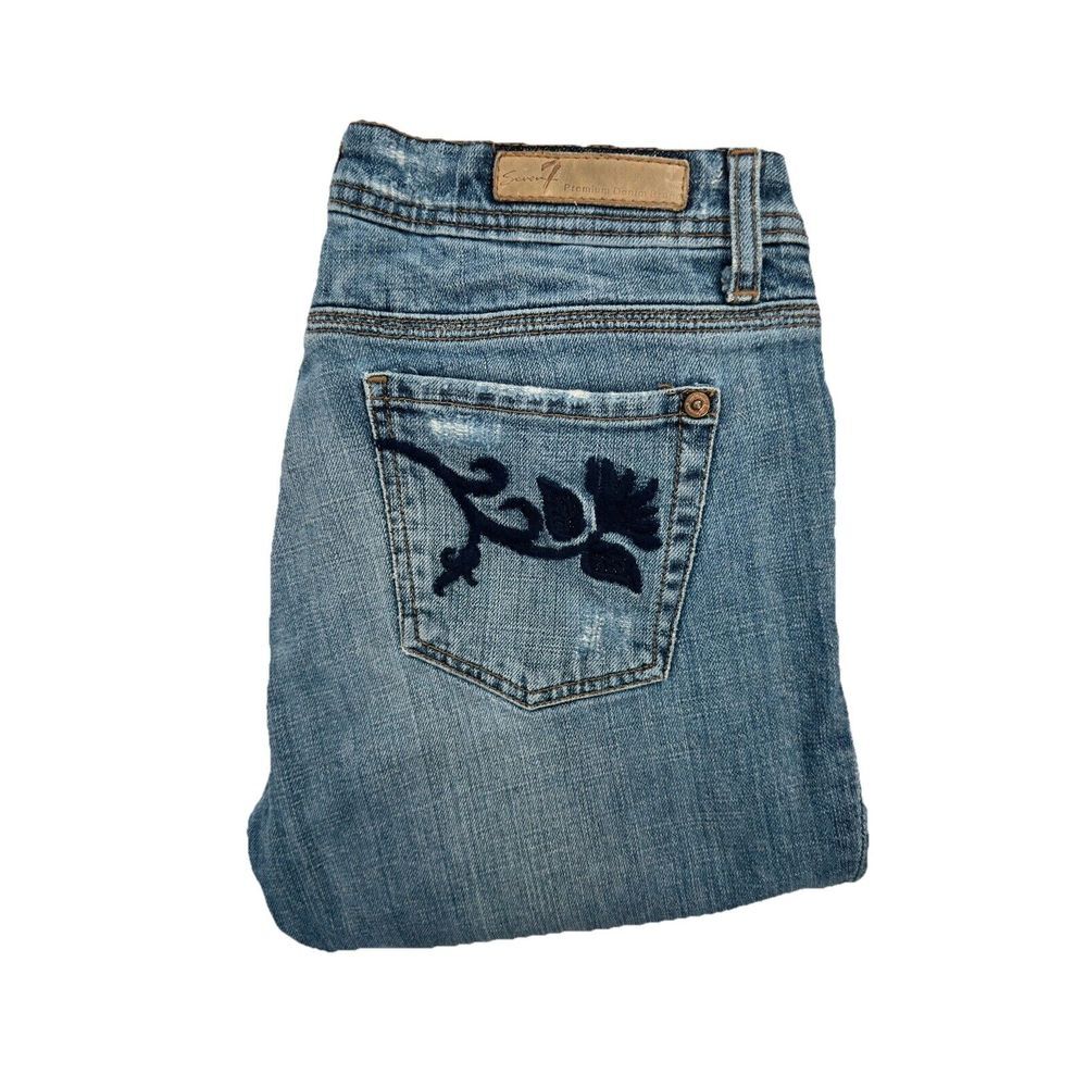 Seven7 Bootcut Distressed‎ Blue Jeans Women's Size 28 Embroidered Floral